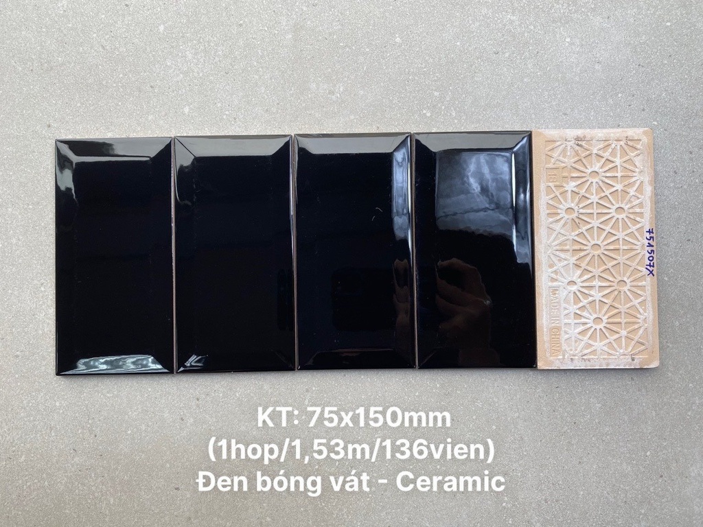 Gạch thẻ đen bóng vát kích thước 75x150mm M751507X