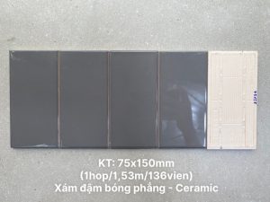 gạch thẻ xám đậm bóng phẳng kích thước 75x150mm PSTA155