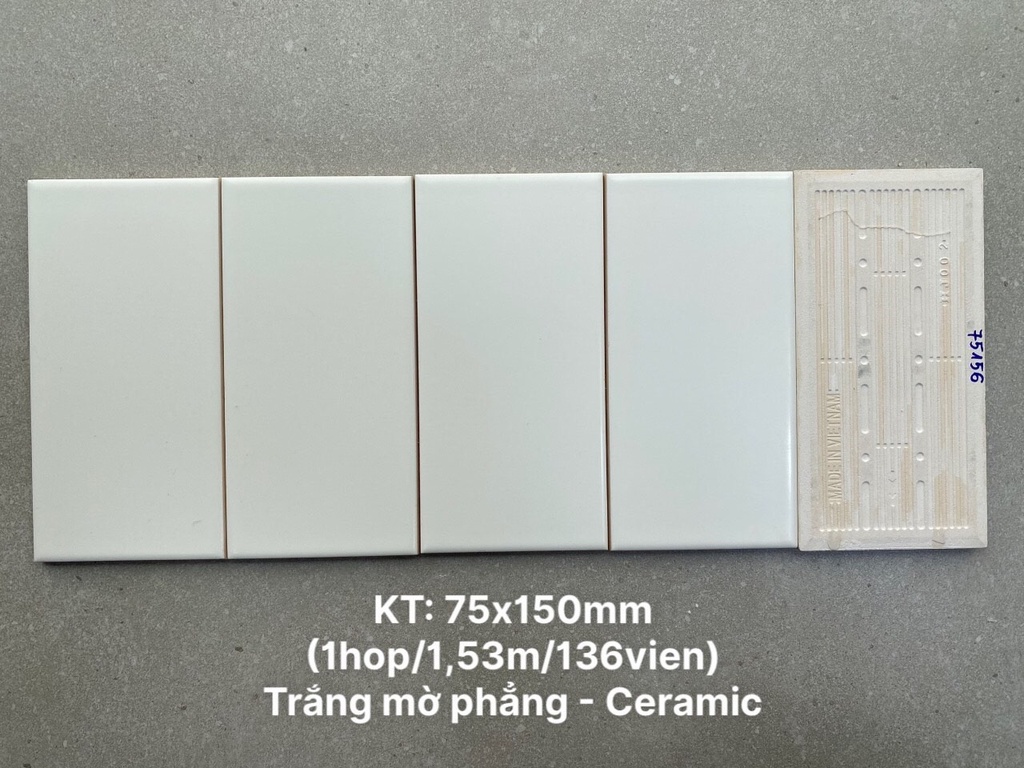 gạch thẻ trắng mờ phẳng kích thước 75x150mm PSTA75156