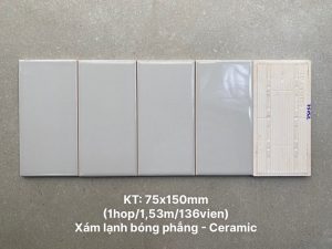 gạch thẻ xám lạnh bóng phẳng kích thước 75x150mm STA75152