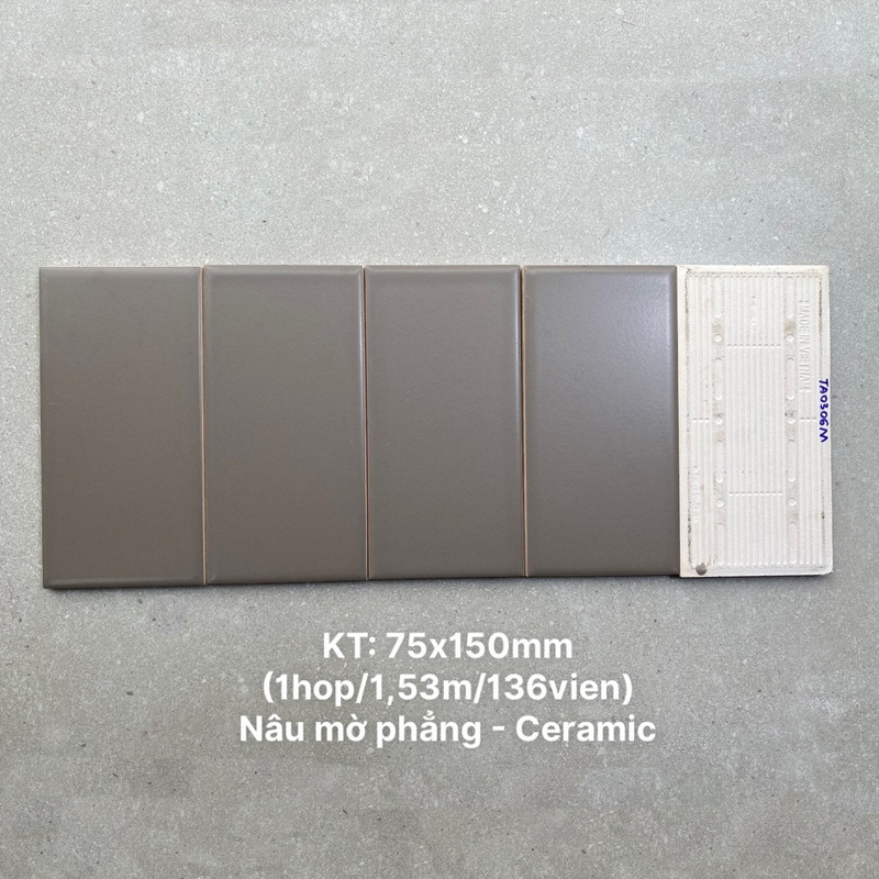 Gạch thẻ nâu mờ phẳng kích thước 75x150mm TA0306M
